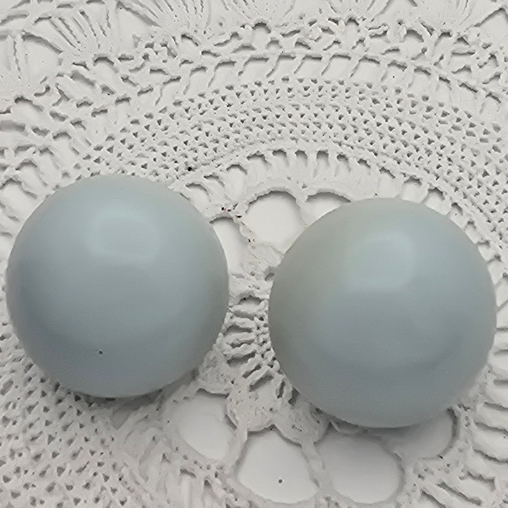 Vintage Marvella Light Blue Dome Clip On Earrings Silver Tone Mid Century Modern